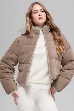 Alo | Micro Corduroy Dreamy Puffer Jacket in Chai Latte Brown, Size: Medium