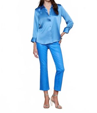 L'agence Dani 3/4 Sleeve Silk Blouse In Regatta Blue