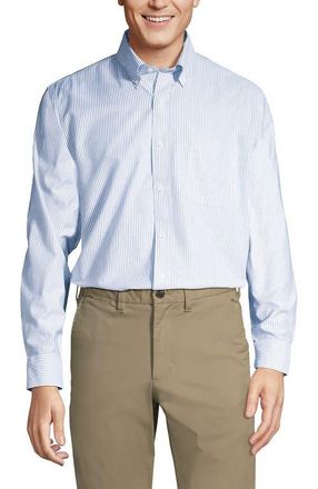 Lands End Big and Tall No Iron Supima Oxford Dress Shirt in Bayshore Blue Stripe at Nordstrom, Size 15.5 - 32