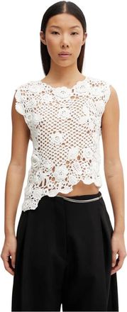 Ganni Tops, Dames, Beige, S, Katoen, Gebreide top van katoen haakwerk