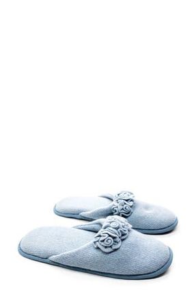 Portolano Flower Trim Cashmere Scuff Slipper in Celeste/Black at Nordstrom Rack, Size X-Large
