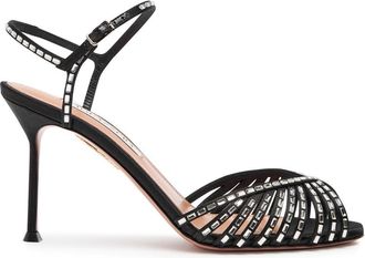 Aquazzura Aquazzura Hold Me Crystal 85 Embellished Satin Sandals - Black - 39 (IT39 / UK6)