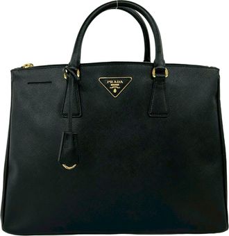 Prada Black Leather Boston Bag Handbag Tote Bag (Pre-Owned)