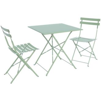 Sweeek Square 2-seater folding metal bistro garden table with 2 chairs Sage Green 70x70x71 cm - Emilia
