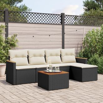 vidaXL Set De Sof&aacute;s De Jard&iacute;n 6 Piezas Y Cojines Rat&aacute;n Sint&eacute;tico Negro Vidaxl