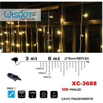 Trade Shop Trade Shop - Tenda Luminosa Natalizia 300 Mini Led Luce Calda Cavo Trasparente Xc-3688