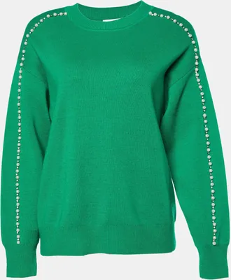 Sandro Green Embellished Knit Sweater