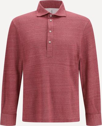 Brunello Cucinelli Polo a maniche lunghe in jersey di m&eacute;lange di lino e cotone Man M