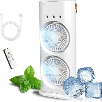 Angel Cerd&aacute; Ventilador Doble Port&aacute;til, Ventilador Nebulizador Recargable, Aire Acondicionado Port&aacute;til, Apto Para El Hogar Y La Oficina, Color Blanco