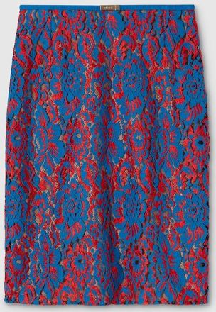 Gucci Floral Lace Wool Skirt, Red, Ready-to-wear