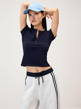 Twik Womens Cap-sleeve Henley T-shirt