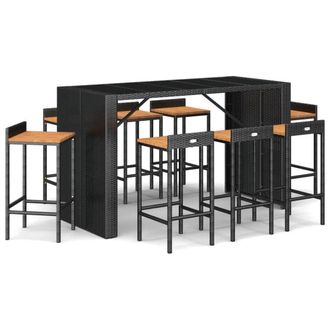 Berkfield Home 9 Piece Garden Bar Set Black Poly Rattan& Solid Wood Acacia