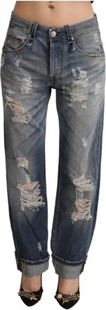 Acht Distressed Boyfriend Jeans - Dames - Loose Fit Jeans - Blauw - W26 - Katoen - Jeans