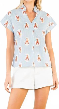 THML Clothing Striped Short Sleeve Lobster Print Top In Blue