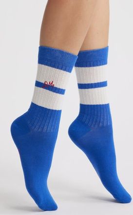 Damson Madder Sporty Stripe Organic Cotton Crew Socks in Blue at Nordstrom