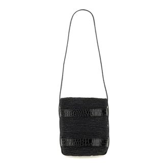 Maneb&igrave; Tassen, Dames, Zwart, ONE Size, Leer, Rieten Emmerzak met Leer