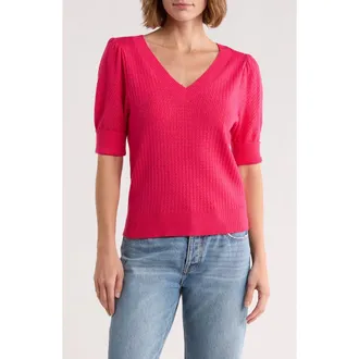 Daniel Rainn Pointelle Stitch Sweater in Pink Hot at Nordstrom Rack, Size X-Small