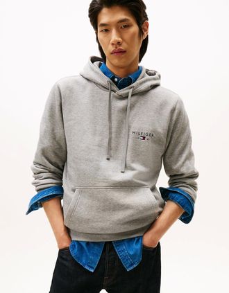 Tommy Hilfiger Mens Tommy Hilfiger Brand Love Mens Small Hilfiger Logo Hoodie - Medium Grey Heather - Size: 42