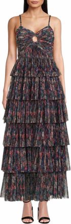 Hutch Rosey Floral Tiered Gown In Navy Multi Tropical Garden