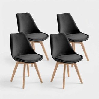 Oresteluchetta Set 4 sedie in velluto stile scandinavo da soggiorno cucina Smart Soft - Nero