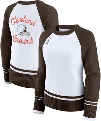 WEAR by Erin Andrews Womens WEAR by Erin Andrews White/Brown Cleveland Browns Colorblock Raglan Sweater at Nordstrom, Size Xx-Large