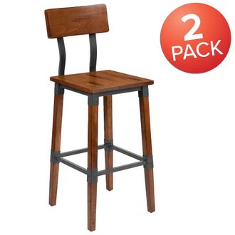 Flash Furniture 2 Pack Rustic Antique Walnut Industrial Wood Dining Barstool