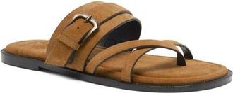 Free People Belted Cross Strap Slide Sandal in Driftwood Tan Suede at Nordstrom, Size 9.5