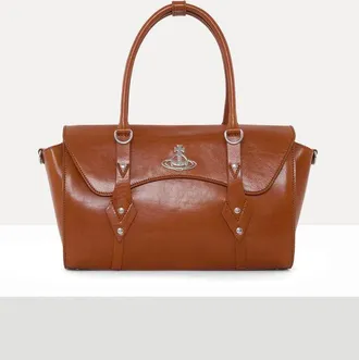 Vivienne Westwood Bettina Medium Handbag Shiny Veget Tanned Camel