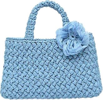 Carmen Sol Positano Raffia in Baby Blue at Nordstrom, Size Small