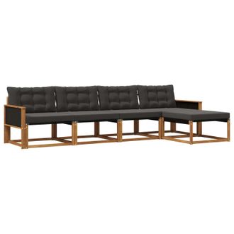 vidaXL Conjunto De Sof&aacute;s De Exterior Con Coj&iacute;n 5 Pcs Natural Y Negro Vidaxl