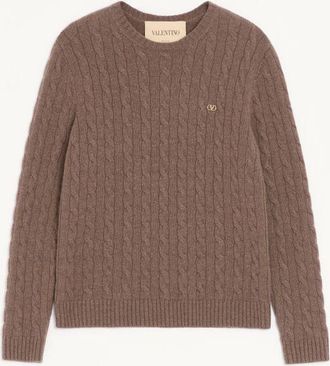 Valentino Maglia Valentino in cashmere a trecce con VLogo Uomo MARRONE XXL