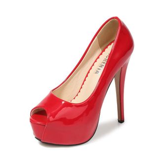 OCHENTA Womens Peep Toe Prom Heels Platform High Heels Sexy Dress Pumps, Red (Patent), 3 UK