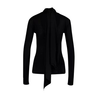 Ferragamo Tops, Dames, Zwart, L, Rayon, Zijde-Blend V-Rug Turtleneck Top