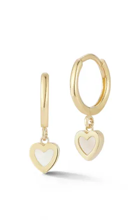 Ember Fine Jewelry 14K Gold Mother of Pearl Heart Mini Huggie Earrings