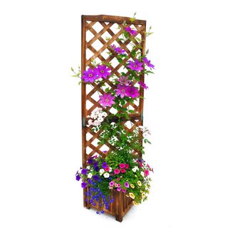 Relaxdays Relaxdays Jardinera Con Enrejado 180&times;55&times;51 Cm, Para Balc&oacute;n Y Jard&iacute;n, Madera De Abeto Flameada