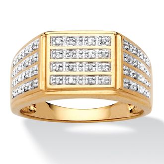 Palm Beach Jewelry Mens 1/6 TCW Pave Diamond Multi-Row Grid Ring in 18k Gold-plated