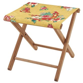 Vent de Boh&egrave;me Taburete plegable de eucalipto y tela outdoor floral amarilla