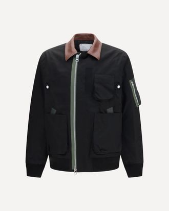 sacai Cotton Bomber Jacket with leather details Male 2
