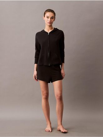 Calvin Klein Womens Icon Cotton Terry Zip Sleep Hoodie - Black - XS