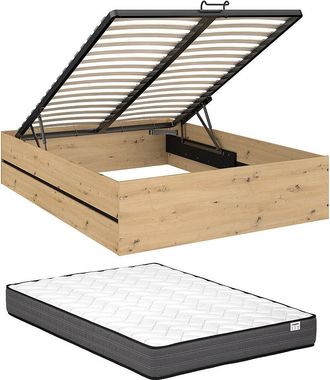 Vente-Unique Canap&eacute; abatible 140 x 190 cm - Color: Natural y negro + Colch&oacute;n - LUDARO