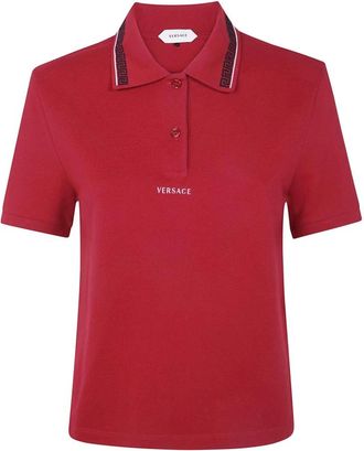 Versace Tops, Dames, Rood, M, Katoen, Medusa Griekse Sleutel Kraag Poloshirt