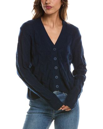 Fort&eacute; Cashmere Cable V-Neck Wool & Cashmere-Blend Cardigan