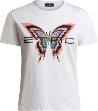 Etro Vlinderprint Katoenen T-shirt Wit - Dames - T-shirts - Wit - S - Katoen - Tops