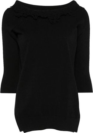 Ermanno Scervino Geborduurde trui met boothals - Dames - Ronde hals truien - Zwart - L - Truien & Vesten