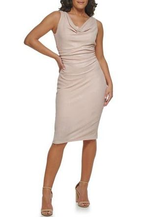 Kensie Shimmer Cowl Neck Sheath Dress in Champagne at Nordstrom Rack, Size 10