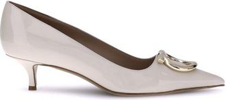 Ferragamo Cream Calf Leather Bos Taurus Mid Heel Womens Pumps