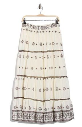 T Tahari Embroidered Tiered Cotton Skirt in Ivory/Ganache at Nordstrom Rack, Size Large