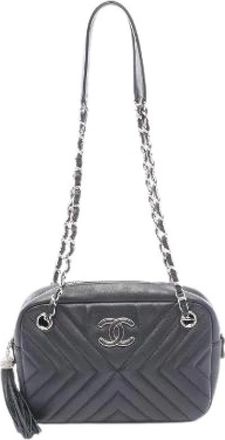 Chanel Pre-owned Chevron V Stitch Lamsleren Schoudertas - Dames - Vintage Schoudertas - Zwart - ONE Size - Leer - Vintage