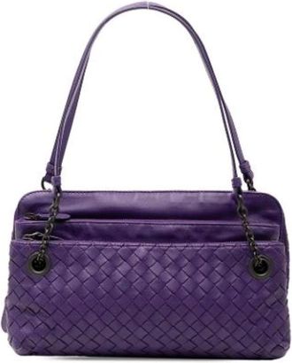 Bottega Veneta Pre-owned Shoulder Bags, female, Purple, Size: ONE SIZE Pre-owned Woven Shoulder Bag