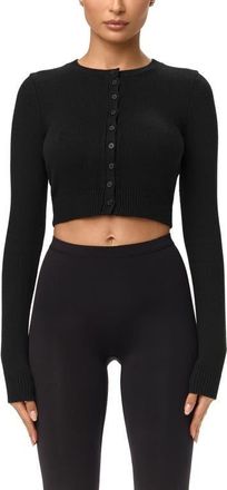 Naked Wardrobe Rib Crop Cardigan in Black at Nordstrom, Size X-Small